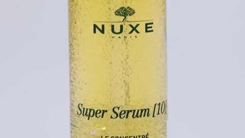 Close up shot of Nuxe multi-purpose dry oil, face,body and hair Video stock 261267589
