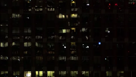 Close up shot of office building window at night. 库存影片 337486181