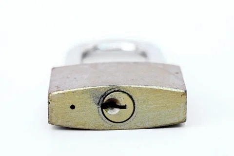 Close up shot of old lock isolated on a white background Stock Photos