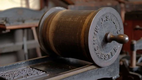 Close shot of old printer tools in a printshop Stock Footage 125777415