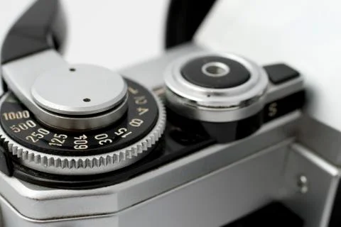 Close up shot of an old slr camera Stock Photos