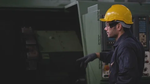 Close up shot one technician or worker explain how to fix problem of big machine Stock-Footage 127817634