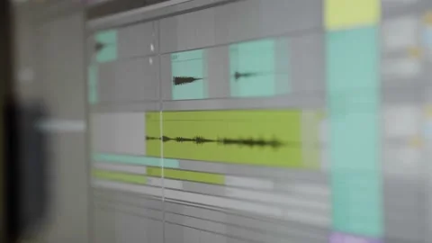 Close up shot of a open mixing programme for audio and music production. Stock Footage 142393214