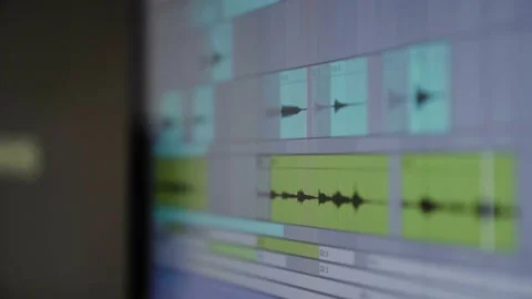 Close up shot of a open mixing programme for audio and music production. Stock Footage 142393236