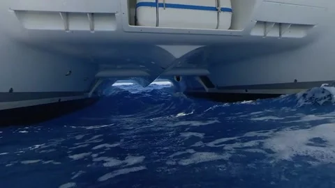 Close-up shot over the sea during sailing in a sailing catamaran Stock Footage 133464543