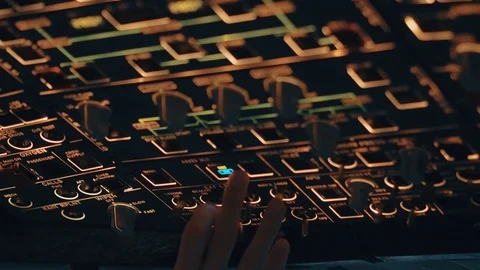 Close shot of overhead panel of modern aircraft. Captain or first officer switch Stock Footage 71810906