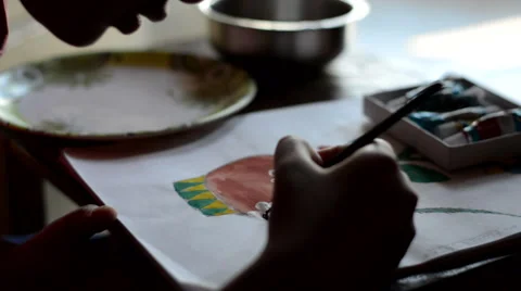 Close shot of  painting using  brush 2. Video stock 58696244