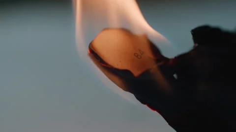 Close up shot of Paper Page Burning Slowly on blurry solid color background 스톡 동영상 210220780