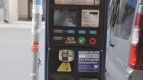 A close up shot of the parking meter in Berlin. Stock Footage 302190261