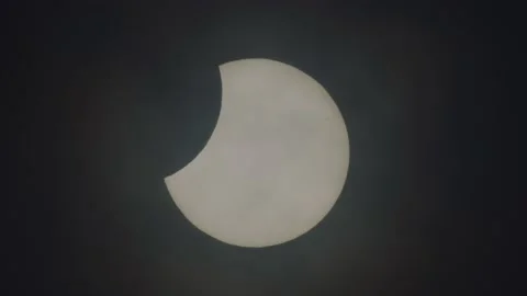 Close-up shot of the partial Solar eclipse Stock Footage 236065028