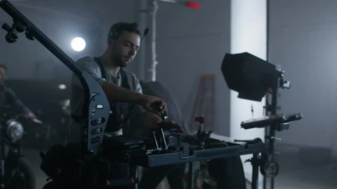 Close-up shot of people during a process of making a feature film 스톡 동영상 198276137