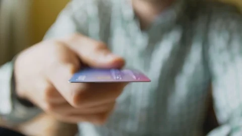 Close-up shot of person using credit card or debit card for paying Stock-Footage 107743319