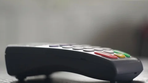Close Up shot of person using mobile payment PayPass, Contactless payment Stock Footage 114668428