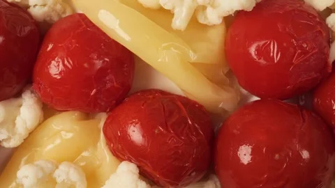 Close up shot of pickled vegetables with tomatoes Stock Footage 339367063