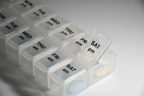 Close up shot of a pill box Foto stock