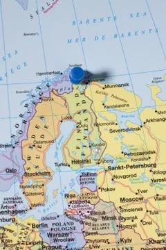 Close up shot of pin on map Stock Photos