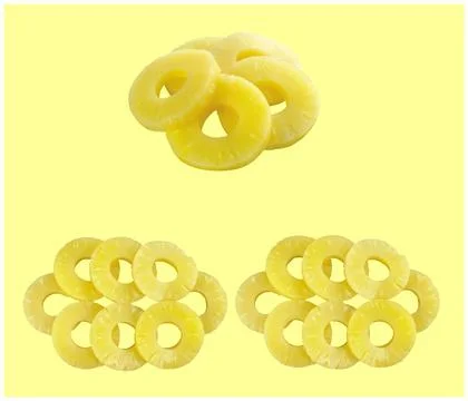 A close up shot of pine apple fruit slices isolated on yellow background. Stock Illustration