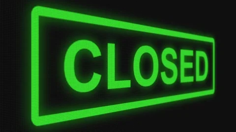 Close up shot pixel screen of "Closed" text. Different points of view Stock Footage 106633530