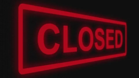 Close up shot pixel screen of "Closed" text. Different points of view Stock Footage 106633544