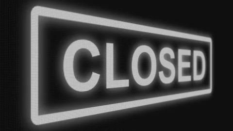 Close up shot pixel screen of "Closed" text. Different points of view Stock Footage 106633593