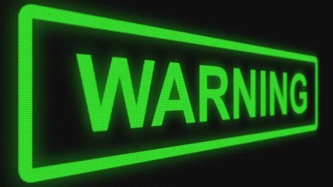 Close up shot pixel screen of "Warning" text. Different points of view Stock Footage 106634111
