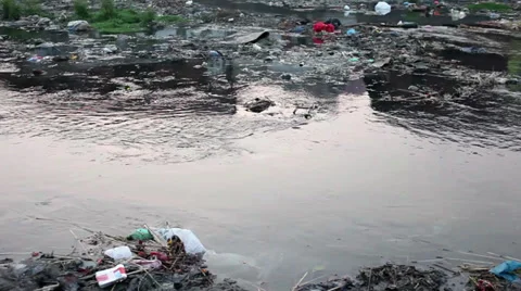 Close up shot of a polluted river. Stock Footage 33240735