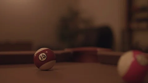 Close up shot of a pool table, hitting the 15 ball into the socket in 4k. Stock Footage 88285916