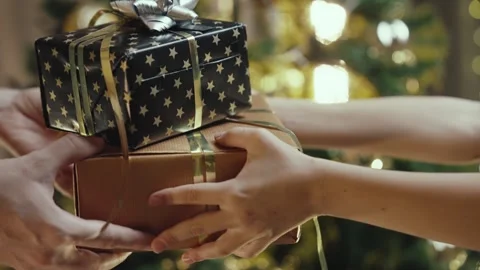 Close-up Shot of Presenting a Gift Stock Footage 255290689