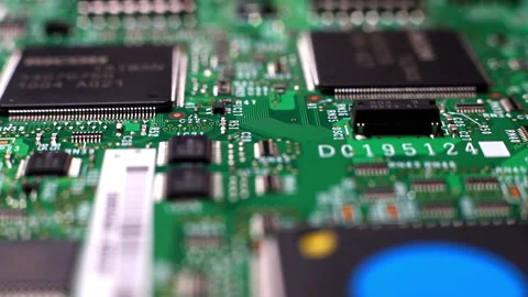 Close-up shot of a printed circuit board of a RICOH printer Video stock 153999643
