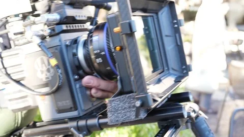 Close up shot of a professional  cinema camera Stock Footage 85449557