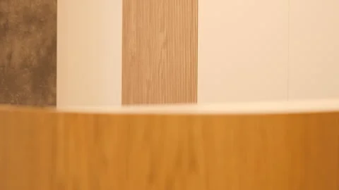 Close-up shot, progressive focus on curved wooden counter Stock Footage 342473095