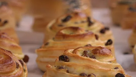 Close up shot of Raisin Buns Stock Footage 239693251