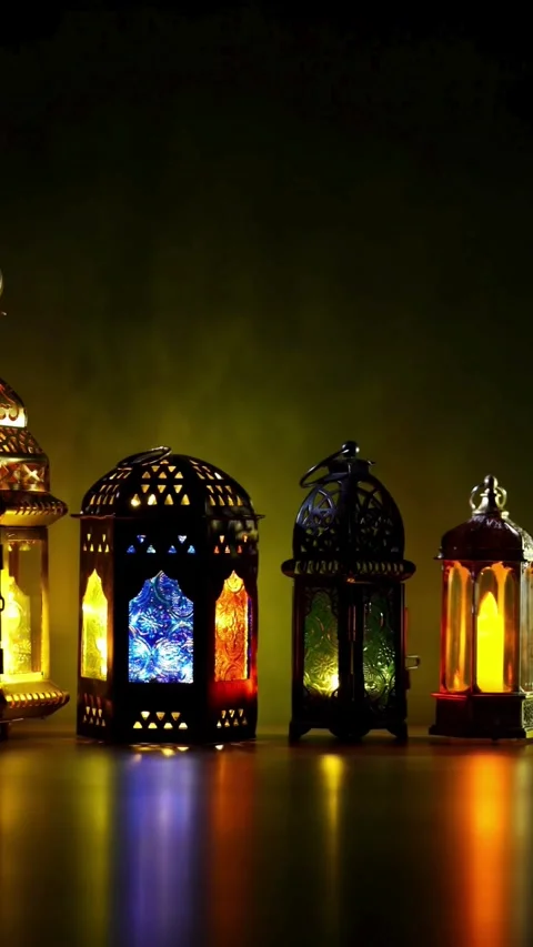 Close Shot Of Ramadan Lantern Islamic Light Colorful Stock Footage 331763494