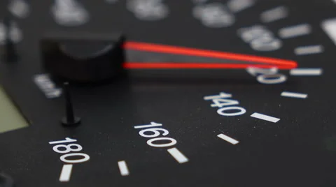 Close up shot of real dashboard and speedometer reaches maximum speed Stock Footage 61927702