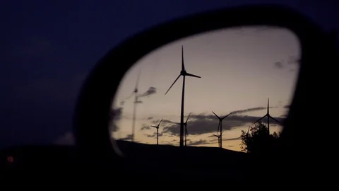 Close up shot of rear mirror with wind generators. Stock Footage 97465746