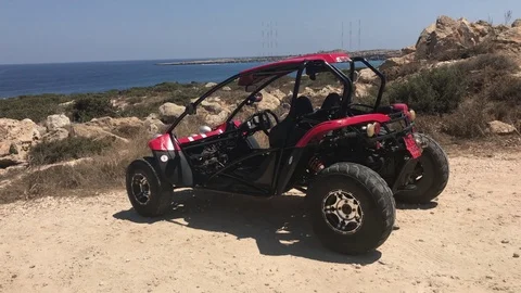 Close Up Shot of Red Beach Buggy Car at Cape Greco National Park Stock Footage 91035706