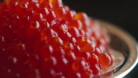 Close up shot of red caviar Stock Footage 166160949