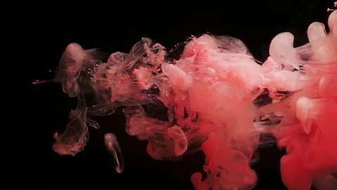 Close-up shot. Red color flow in water and move Use for inky background or Stockbeeldmateriaal 97958566
