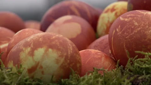 Close up shot of red Easter Eggs Stock Footage 239648728