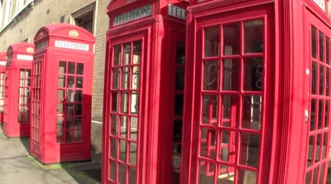 Close up shot of Red Telephone Boxes in London in the United Kingdom Видео 48599106