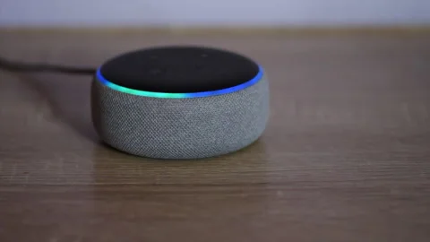 Close up shot of responsive smart speaker Stock Footage 153809853