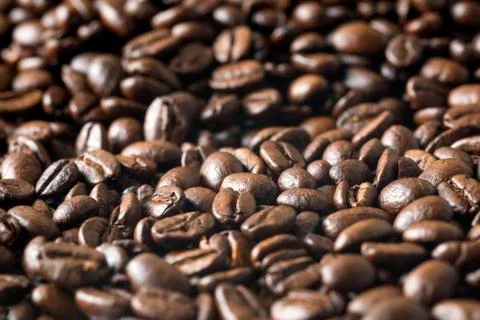 Close up shot Roasted coffee Beans. Stock Photos
