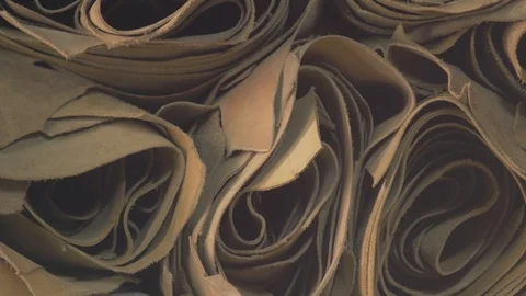 Close up shot of a roll of leather raw materials Video stock 107976681
