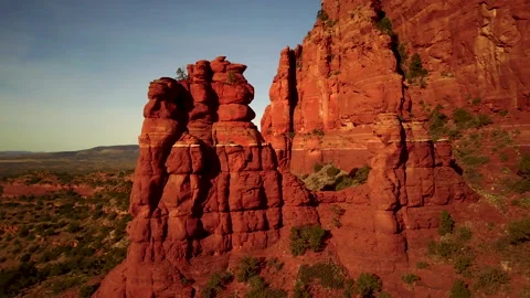 Close Shot rounding Red Rock Face. HD Aerial Stock Footage 145306428