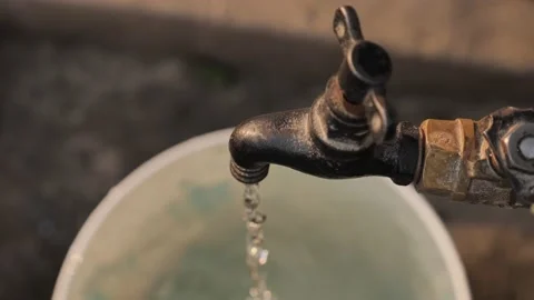 Close shot of running public tap water. Stock Footage 155102924