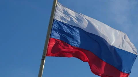 A close-up shot of the Russian flag fluttering in the wind Stock Footage 288454493