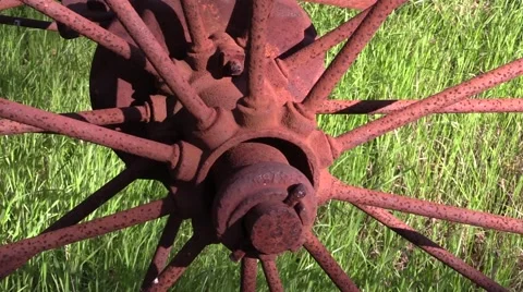 Close shot of rusty wheel hub at farm Stock Footage 48984535