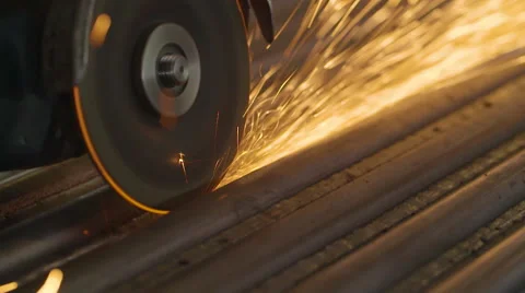Close-Up Shot of the Sawing Disc Grinder Sparks Fly Man is Not Seen in the Vídeos de archivo 68507908