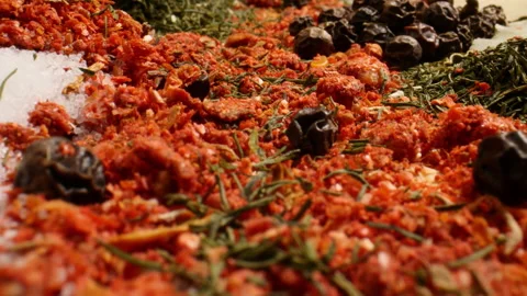 Close-up shot of scattered spices Stock Footage 147375706