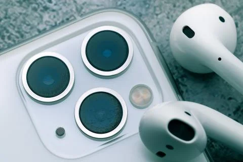 Close up shot for scratch on iPhone11 Pro Max rear camera lens Stock Photos